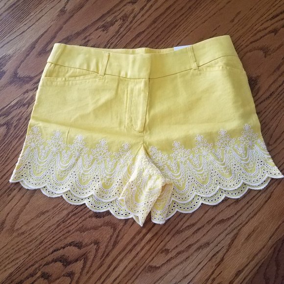 LOFT Pants - LOFT Ann Taylor Riviera Lemon Yellow Eyelet Shorts